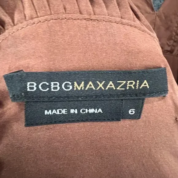 BCBGmaxazria Silk Dress Womens 6 Brown Pleated Sash Fit Flare Midi Greek Goddess - Picture 11 of 15